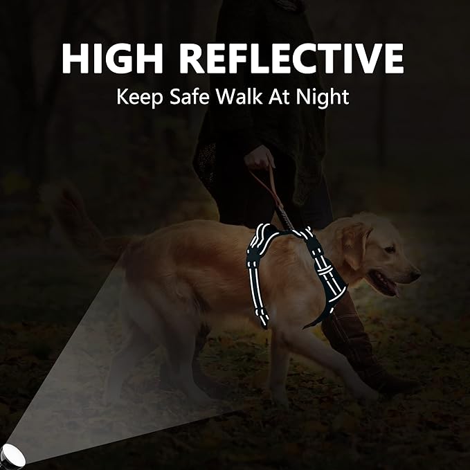 PoyPet No Pull Dog Harness, No Choke Reflective Dog Vest, Adjustable Pet Harnesses with Easy Control Padded Handle for Small Medium Large Dogs(Light Purple Matching Trim,M)