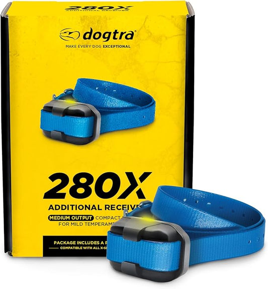 Dogtra 280X E-Collar Additional Receiver 10 lbs+, 1/2 Mile Range, LED Light, 100 Levels of Precise Control for Stubborn Dogs, Waterproof, Boost for Quick Recall, Vibration, Safety Lock & Tone