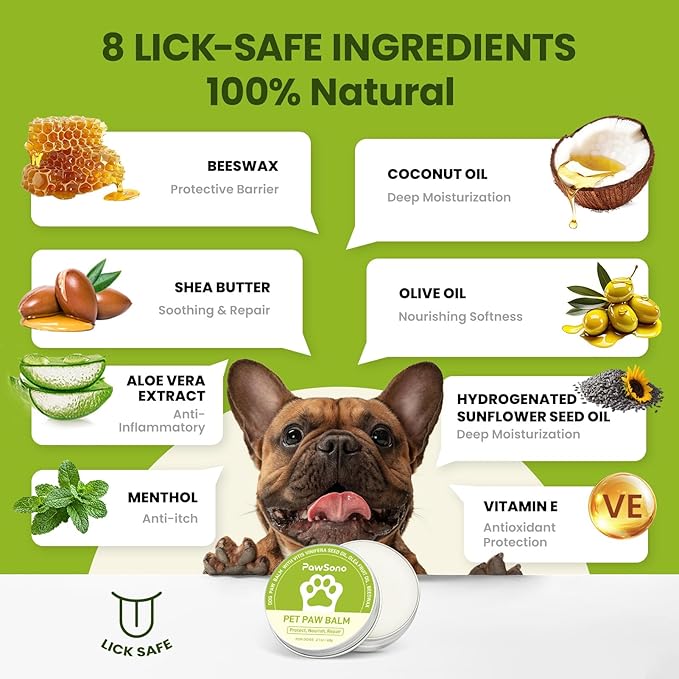 Lick-Safe Dog Paw & Nose Balm with Coconut Oil | All-Natural Paw Cream & Wax for Dry, Cracked Pads & Snouts| Paw Moisturizer & Soother, Nose Butter for Bulldogs| Horse Hoof Care (2.1 oz*2)