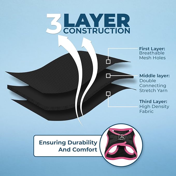 Voyager Step-in Air All Weather Mesh Harness and Reflective Dog 5 ft Leash Combo with Neoprene Handle, for Small, Medium and Large Breed Puppies by Best Pet Supplies - Black/Pink Trim, X-Small