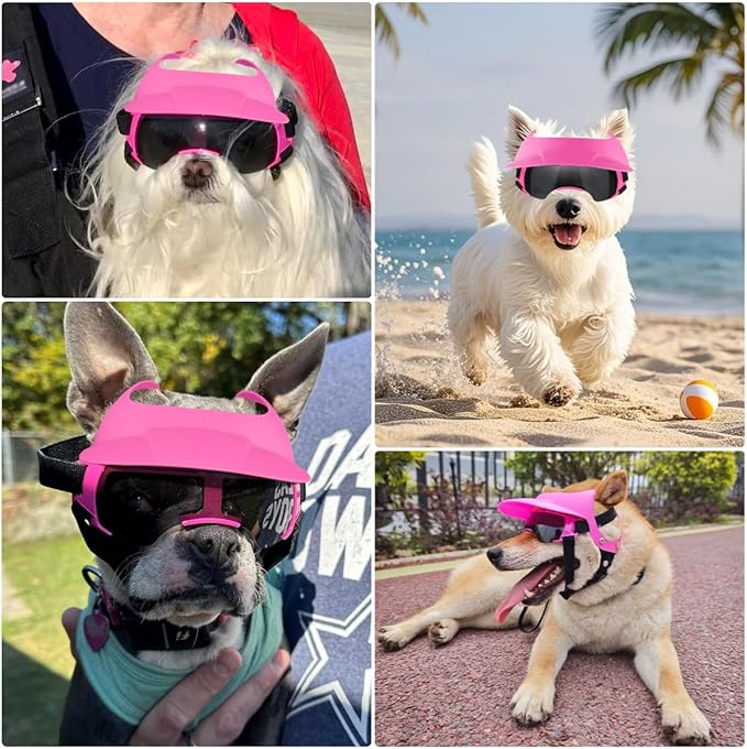 Small Dog Hat and Goggles Set–Adjustable Puppy Sun Hat UV Protection Doggy Sunglasses, Small Dogs Accessories for Party/Beach/Travel-Pink