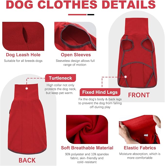 ROZKITCH Dog Winter Coat Soft Pullover Pajamas, Pet Windproof Warm Cold Weather Jacket Vest Cozy Onesie Jumpsuit Apparel Outfit Clothes for Small Medium Large Dogs Walking Sleep BrightRed 2XS