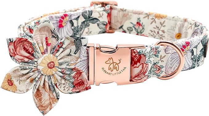 Elegant Little Tail Vintage Floral Dog Collar with Flower, Comfortable Adjustable Dog Collars for Small to Large Dogs