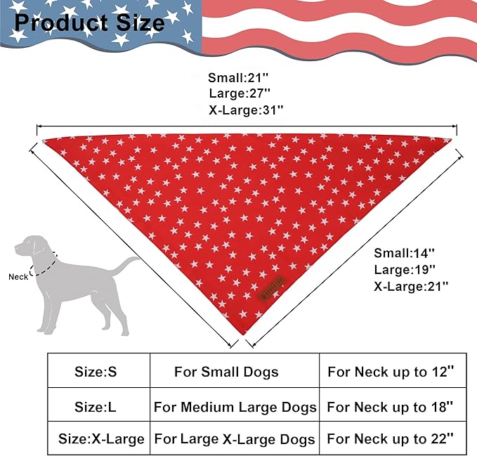 ADOGGYGO Star Dog Bandana 2 Pack, Reversible Red Blue Patriotic Pet Scarf Bib, Adjustable Fit 4th of July Star Bandanas for Extra Large Dogs Pets (X-Large)