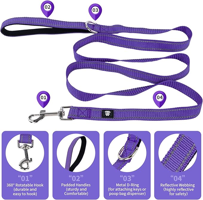 NESTROAD Reflective Dog Collar and Leash Set,Soft Neoprene Pet Collar with Quick Release Buckle,Adjustable Nylon Dog Collars for Small Medium Large Dogs(Large Collar+ 5FT Leash,Purple)