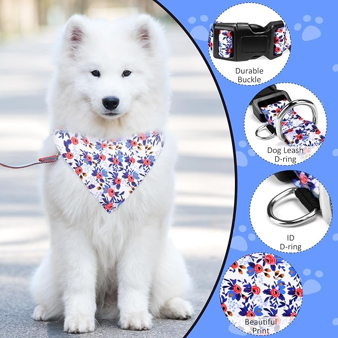 Dog Collars and Bandanas - Soft Adjustable Fancy Floral Boys Girls Puppy Collar for Small Medium Large Dogs.