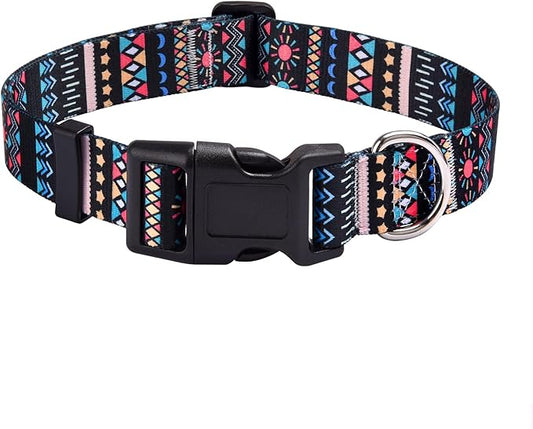 Dog Collar with Bohemia Floral Tribal Geometric Patterns - Soft Ethnic Style Collar Adjustable for Small Medium Large Dogs(Black Bohemia,XS)