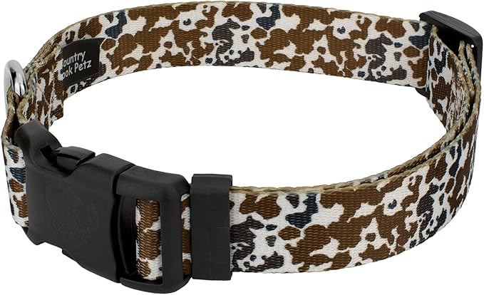 Country Brook Petz - Deluxe Cow Print Dog Collar - Made in The U.S.A. - Country and Western Collection Featuring Rustic Designs (1 Inch, Large)