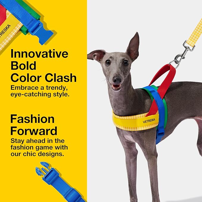 VETRESKA MoMA Dog Harness and Leash Set, Easy Walk Dog Harness for Large Dogs, No Pull Puppy Harness for Walking and Training, Adjustable, Take Control & Anti-Twist Pet Lead Combo(Yellow, L)