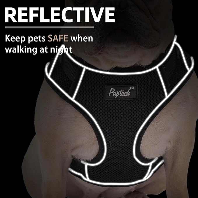 PUPTECK Dog Harness and Leash Set for Small Medium Dogs No Pull, Soft Mesh Adjustable Puppy Cat Harness Reflective at Night, Black S