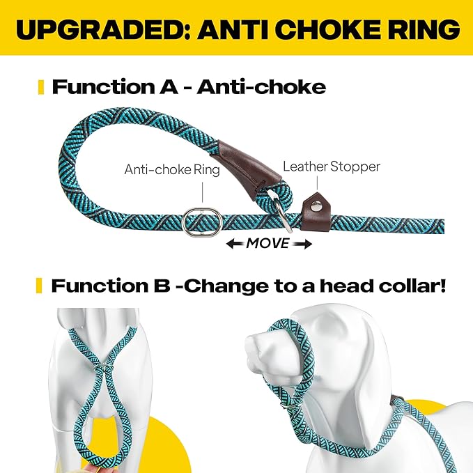 Fida Durable Slip Lead Dog Leash, 6 FT x 1/2" Heavy Duty Loop Comfortable Strong Rope Leash for Large, Medium Dogs, No Pull Pet Training with Highly Reflective, Blue