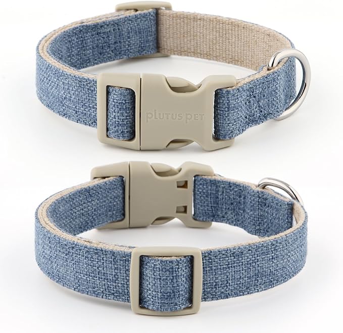 Plutus Pet Cotton Hemp Dog Collar and Leash Set, Adjustable Collar for Small, Medium, and Large Dogs, Heavy Duty and Soft on Skin, Haze Blue, XL
