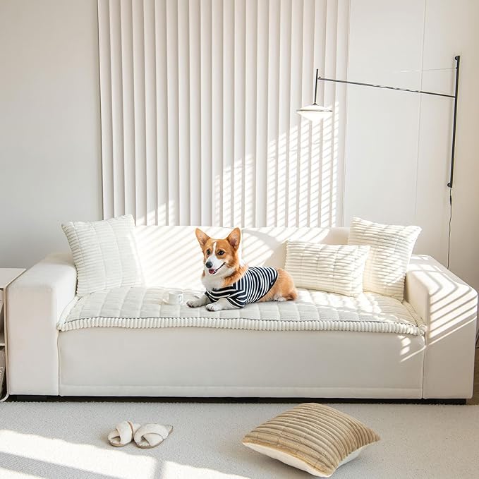 OTOB Sofa Cover Dog Couch Cover Protector, Non Slip Couch Cover for Dogs, Washable Fuzzy Pet Bed Furniture Protector, Boho Pet Friendly Sofa Covers for 2-3 Cushion(31.5" x 70.8'', Cream)