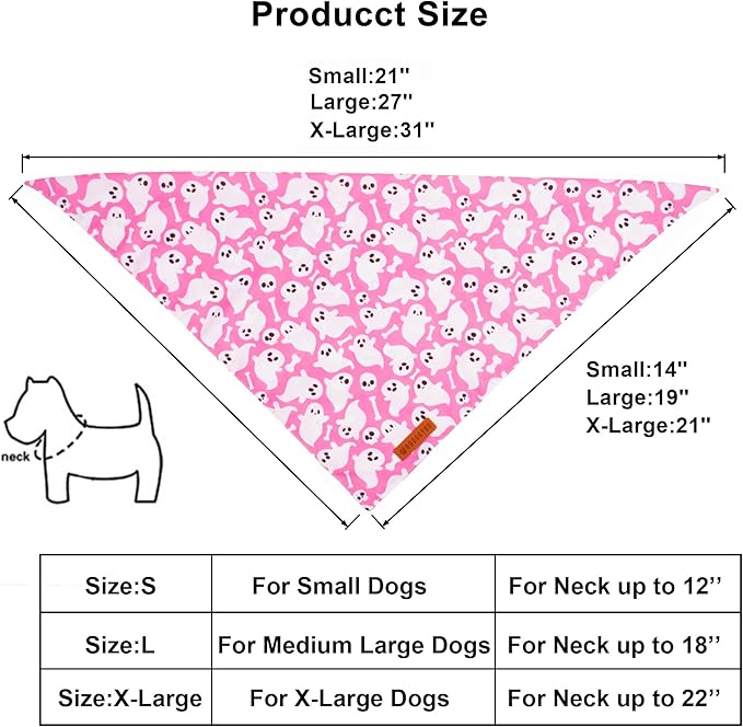 ADOGGYGO Halloween Dog Bandana, Pink Pumpkin Ghost Pet Scarf, Premium Durable Fabric, Adjustable Fit Female Halloween Bandanas for Small Dogs Puppies Cats (Small)