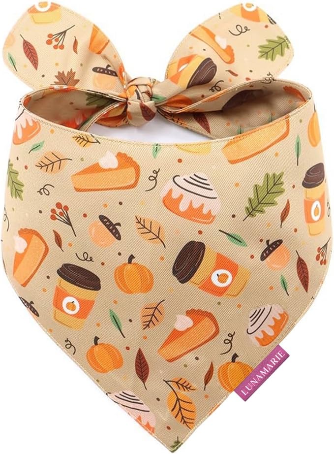 Luxury Dog Bandanas - Pumpkin Spice Fall Design | Premium & Silky Poly Fabric | 100% Handmade Quality | Custom Shape Dual Layered Reversible Small, Medium, Large Pet (Fall Sweets, Large)