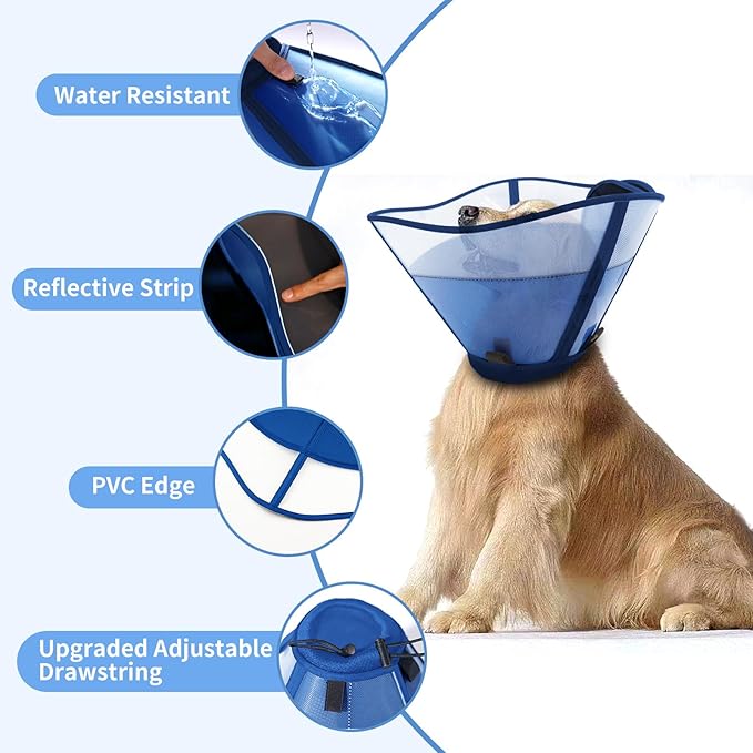 Soft Dog Cone for Dogs After Surgery, Breathable Pet Recovery Collar for Large Medium Dogs, Adjustable Dog Cone Collar, Elizabethan Collar (L, Blue)