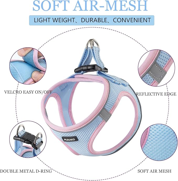Dog Harness for Small Dogs No Pull, Puppy Harness and Leash Set, Easy Walk Dog Harness for Walking, Blue& Pink, S