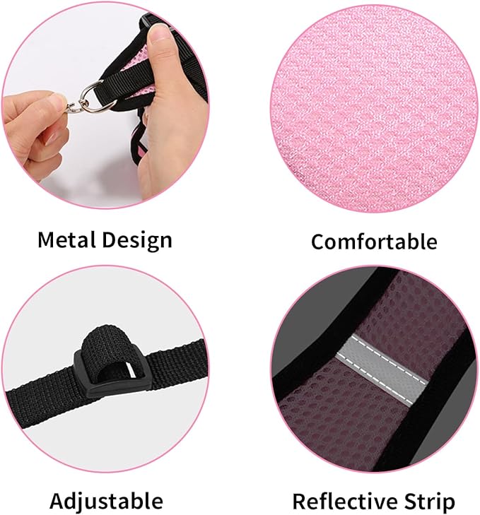 Adjustable Chicken Harness with Leash Small Pet Harness and Leash for Duck Hen Goose Walking, Pink (M)