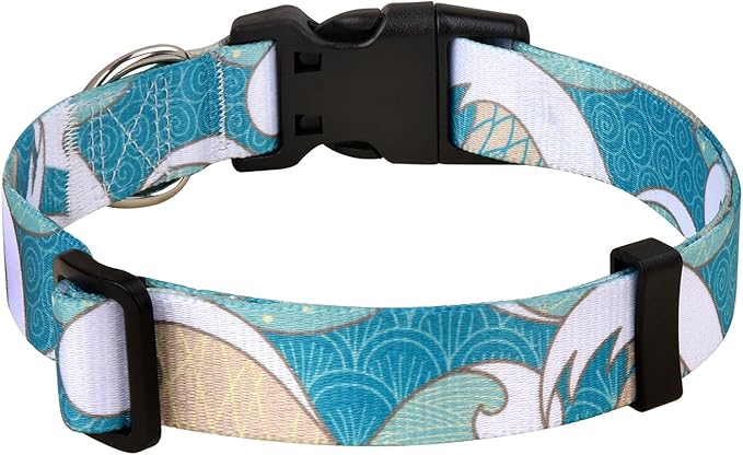 Dog Collar with Bohemia Floral Tribal Geometric Patterns - Soft Ethnic Style Collar Adjustable for Small Medium Large Dogs(Sea Wave,S)