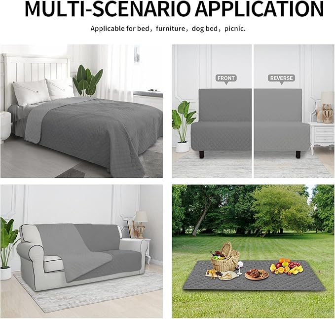 Easy-Going 100% Waterproof Dog Bed Cover Reversible Leak Proof Couch Cover Washable Sofa Cover Furniture Protector Blanket for Pets Kids Children Dog Cat (96x90 Inch, Gray/Light Gray)