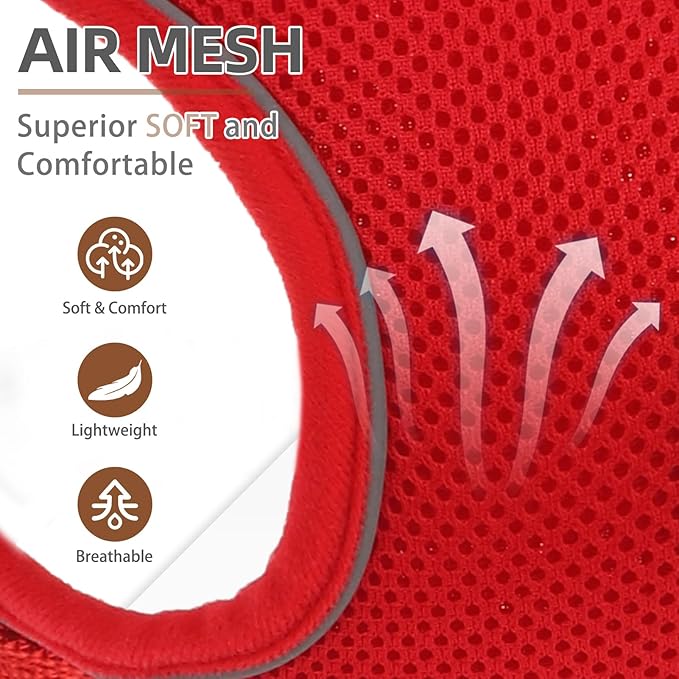 PUPTECK Dog Harness and Leash Set for Small Medium Dogs No Pull, Soft Mesh Adjustable Puppy Cat Harness Reflective at Night, Red S