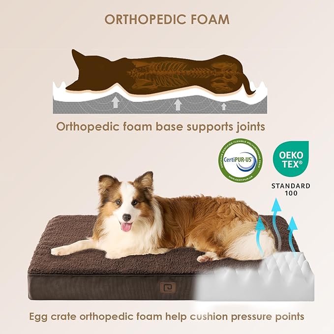 EHEYCIGA Orthopedic Medium Dog Beds for Small Dogs with Removable Washable Cover for Crate, Brown, 30x20