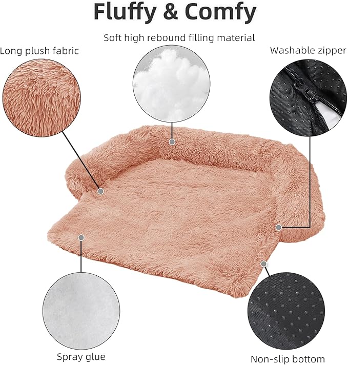Calming Dog Bed Fluffy Plush Dog Mat for Furniture Protector with Removable Washable Cover for Large Medium Small Dogs and Cats (XS (31"x23.5"x5"), Pink)