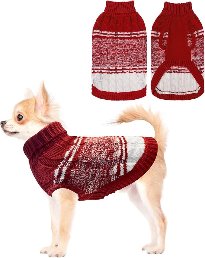Mihachi Soft Warm Dog Sweater for Small Dogs & Cats - Turtleneck Knitted Pullover with Leash Hole, Red XS