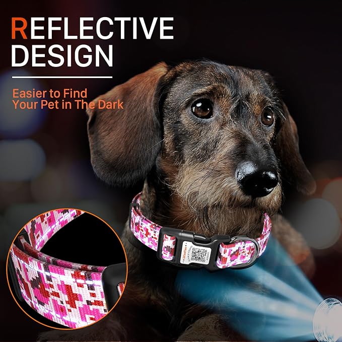 Reflective Dog Collars for Medium Dogs Soft Nylon Camo Rose Red Sized M