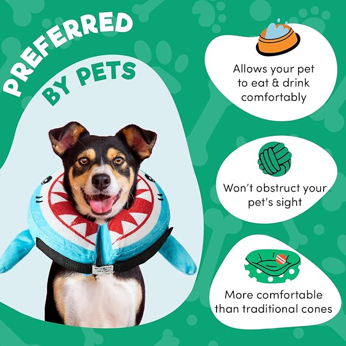 BENCMATE Protective Inflatable Collar for Dogs and Cats - Soft Pet Recovery Collar Does Not Block Vision (Medium, Shark)