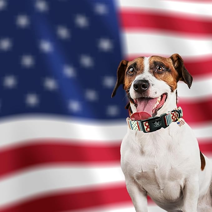 Elegant little tail Independence Dog Collar, 4th of July Holiday Pet Collars Cotton Patriotic Puppy Girl or Boy Soft Pet Gift Adjustable Dog Collar for Small Medium Large Dogs