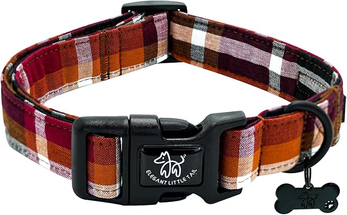 Elegant little tail Fall Dog Collar, Plaid Puppy Collars Fall Yellow Male Cute Puppy Adjustable Cotton Pet Collar with Quick Release Buckle for Small Medium Large Dogs