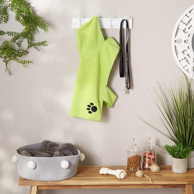Bone Dry Pet Robe Collection, Embroidered Absorbent Microfiber Bath Robe with Adjustable Closure, for Dogs & Cats, Medium, Lettuce Green