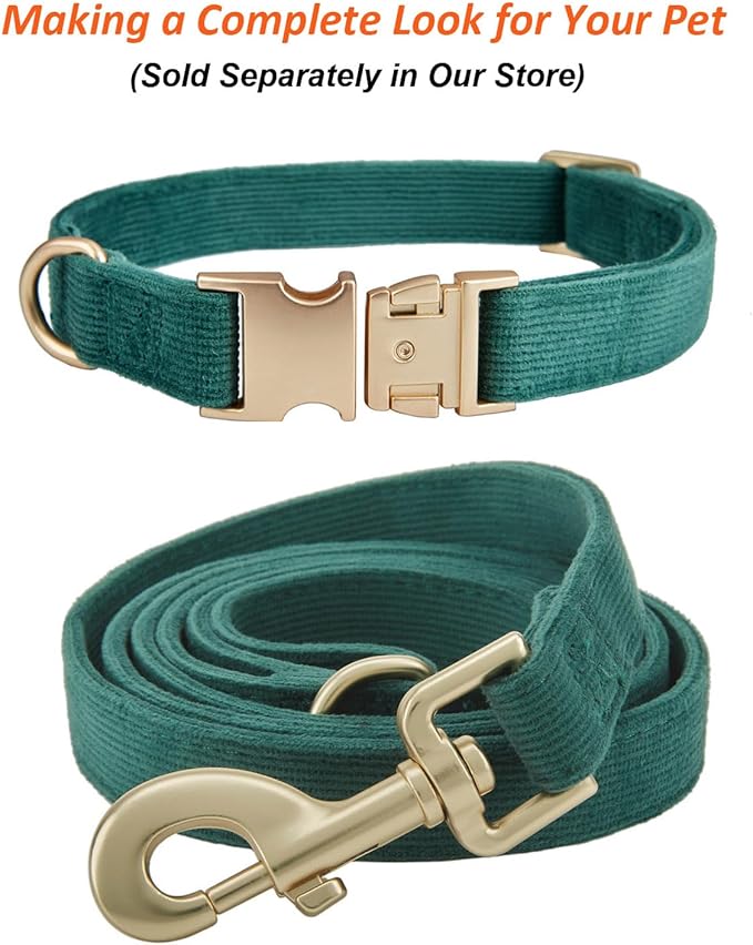 Soft Dog Collar with Metal Buckle Adjustable Durable Comfort Cotton Corduroy Collars for Small Medium Large Dogs Velvet Dog Collars,Dark Green,Large