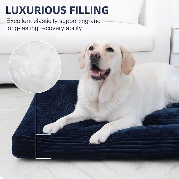 Dog Crate Bed Washable Dog Beds for Large Dogs Deluxe Thick Flannel Fluffy Comfy Kennel Pad Anti-Slip & Anti-Scratch Pet Sleeping Mat, 35 x 23 Inch, Blue