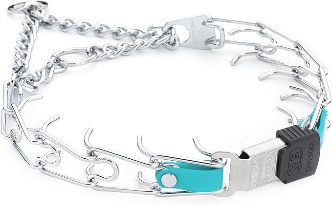 Herm Sprenger Chrome Plated Steel Dog Collar with Quick Release ClicLock Buckle and Biothane Insert Training Collar for Dogs Made in Germany (Sky Blue, 22in x 3.0mm(Neck Size up to 18-19in))