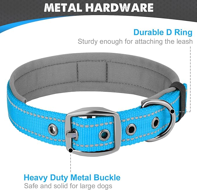 Joytale Dog Collar for Small Dogs, Neoprene Padded and Adjustable, Reflective Wide Heavy Duty Pet Collars with Durable Metal Belt Buckle for Walking, Sky Blue, S