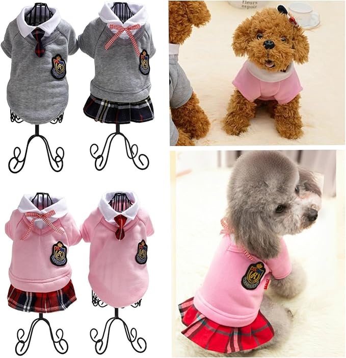 Pet Uniform School Skirts Sailor Costume Dog Campus Clothes Teddy Cute Bowtie Adorable Puppy Apparel (X-Small,Pink Dresses)