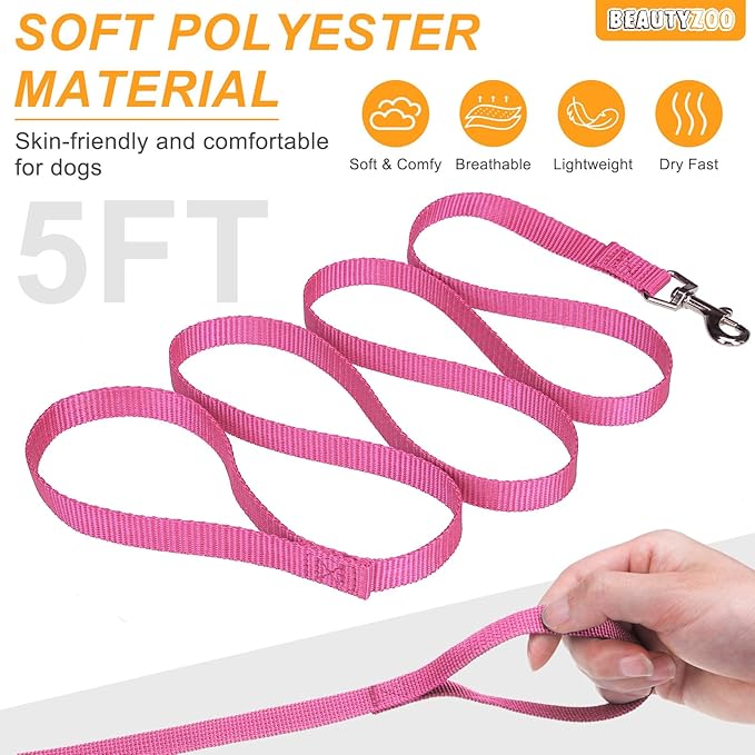 BEAUTYZOO Dog Harness Collar and Leash Set, No Pull Step in Pet Harness for Small Sized Dogs, Adjustable No Escape Puppy Vest Harnesses Outdoor Walking Running, Soft Reflective Vest, Hot Pink XS