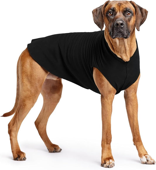 Stretch Fleece Dog Coat, Stretchy Pet Sweater, Machine Washable Pullover for Winter and Fall, Black, 26
