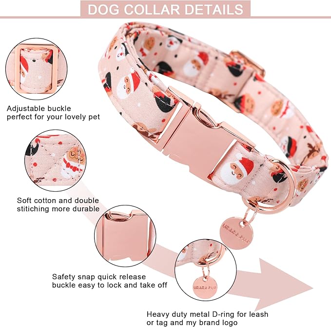 Christmas Dog Collar, Cotton Collar for Puppy Girl Boy Dog or Cat, Comfortable Dog Collar with Durable Metal Buckle, Adorable Pet Collar, M