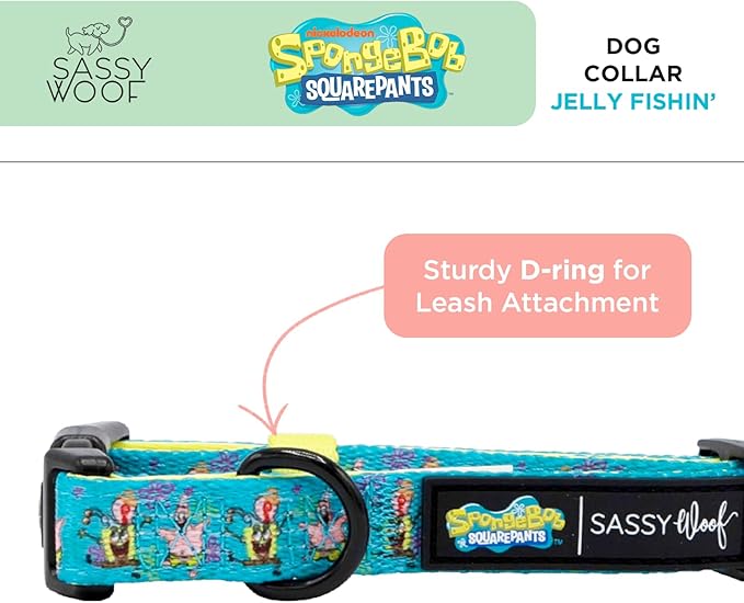 Dog Collar Spongebob Squarepants™ Jelly Fishin' - M, Adjustable, Durable, Comfortable and Stylish Pet Accessories for Medium Dogs - Officially Licensed