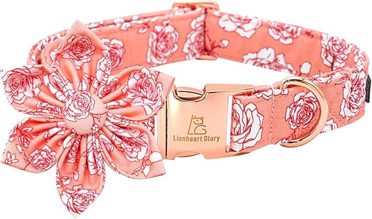 Lionheart Glory Valentine's Day Collar with Flower, Pink Collar with Bowtie for Small Dogs