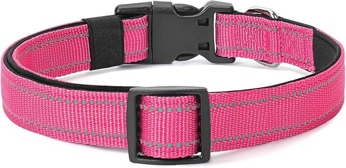 Reflective Dog Collar Padded with Soft Neoprene Breathable Quick Release Basic Dog Collars for Puppy Small Dogs Hot Pink