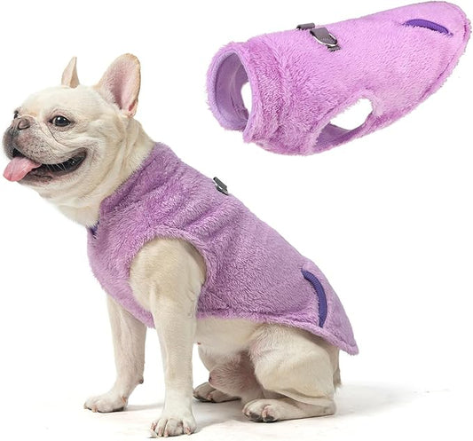 SCENEREAL Fleece Vest Dog Sweater, Dog Jacket with Harness Built in Pocket for Small Medium Dogs, Pet Cold Weather Coat with Soft Lining, Plush Warm Pullover Clothes for Puppy Boys Girls