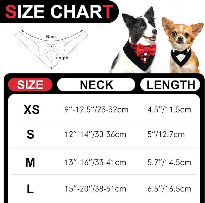 cyeollo 2pack Dog Tuxedo Bandana Wedding Collar with Bowtie Adjustable Doggies Tux Pet Party Birthday Christmas Dog Costume for Medium Dogs Black & Plaid L