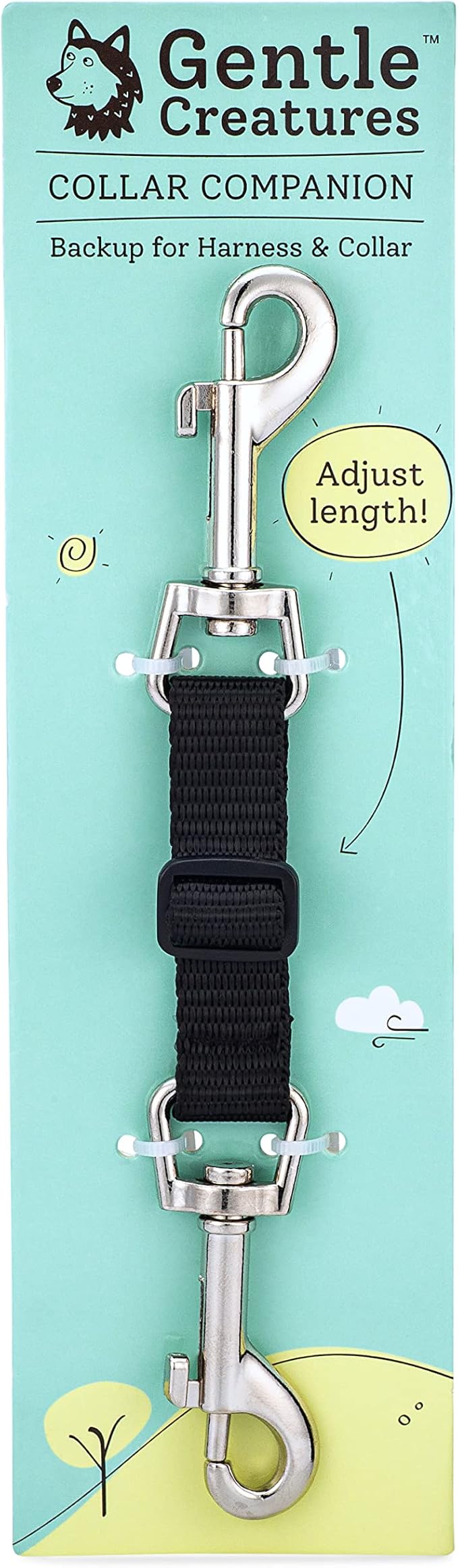 Gentle Creatures Collar Companion - Adjustable Collar Backup Clip for Dog Harness, Prong, Pinch Collar, Gentle Lead - Double Ended Clasp - Safety Clip