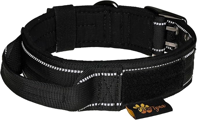 ADITYNA Heavy Duty Dog Collar for Extra-Large Dogs - Reflective Black XL Collar with Handle for Training, and Walking - Wide, Thick, Tactical, Soft Neoprene Padded