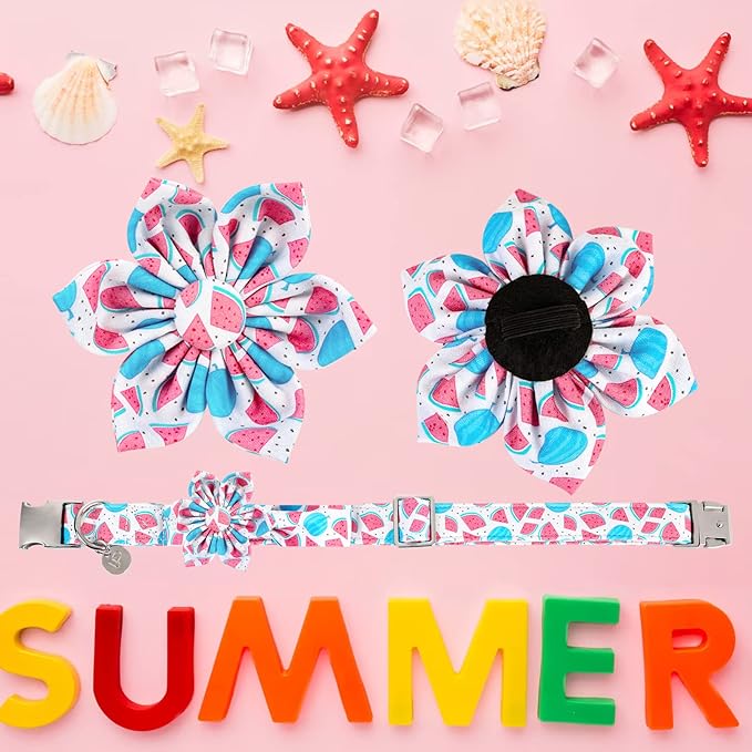 Dog Collar with Flower, Durable Comfortable Cotton Cute Flower Collar for Puppy Girl Boy Dog or Cat, Summer Dog Collar with Metal Buckle, XS