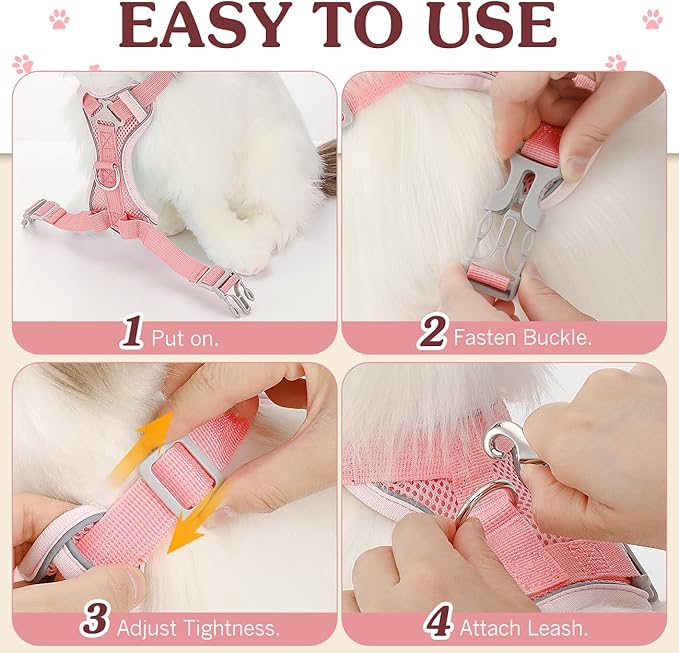 Cat Harness and Leash Set for Walking, Adjustable Kitten Vest Harness with Reflective Strip Breathable Mesh, Escape Proof Soft Pet Safety Vest for Cats, Kittens, Puppies, L, Pink